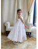 Blush Pink 3D Floral Petal Satin Flower Girl Dress